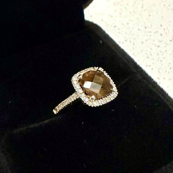Smokey Quartz Cushion Cut14k Gold Ring - Picture 1 of 6